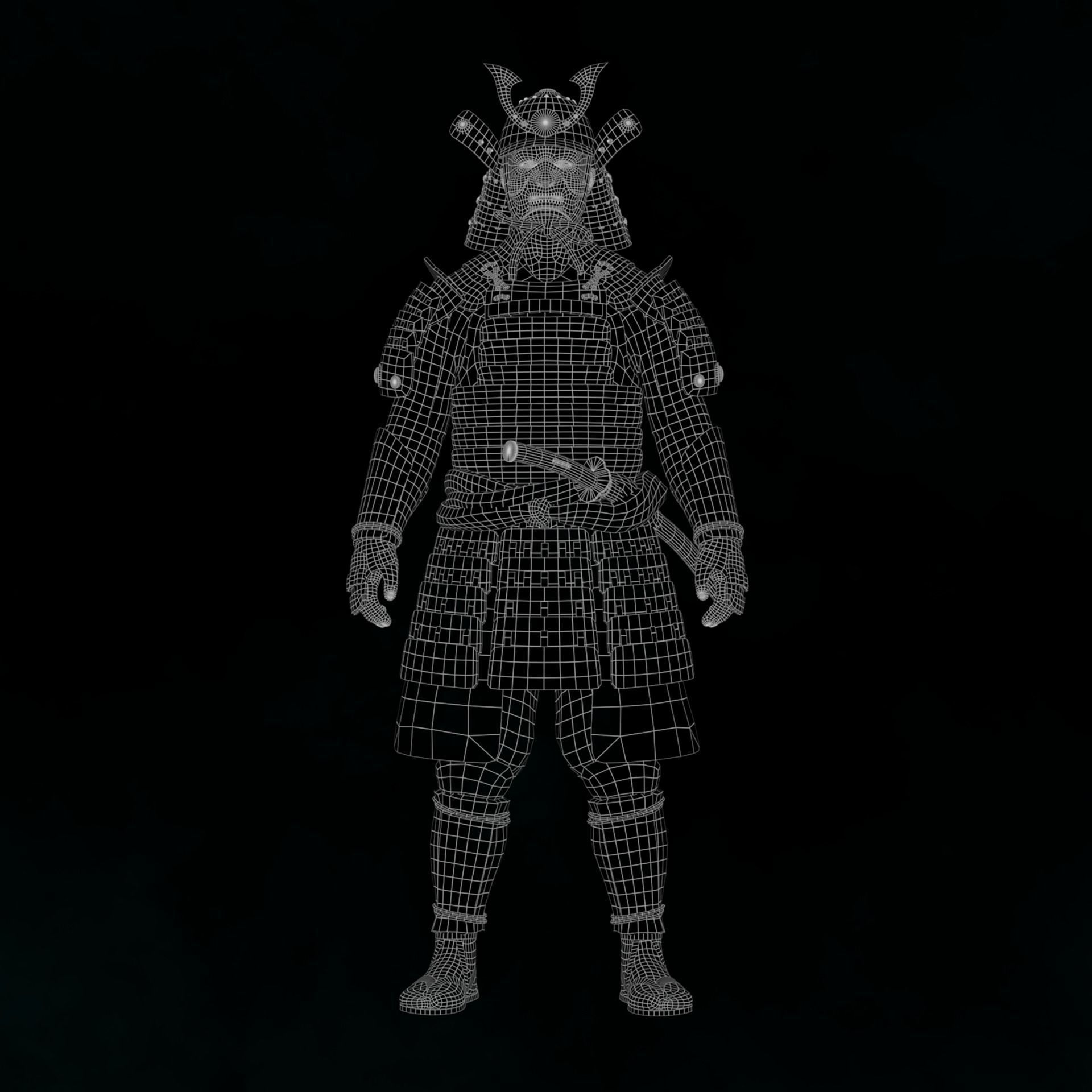 The Samurai in armor Low-poly 3D model_10