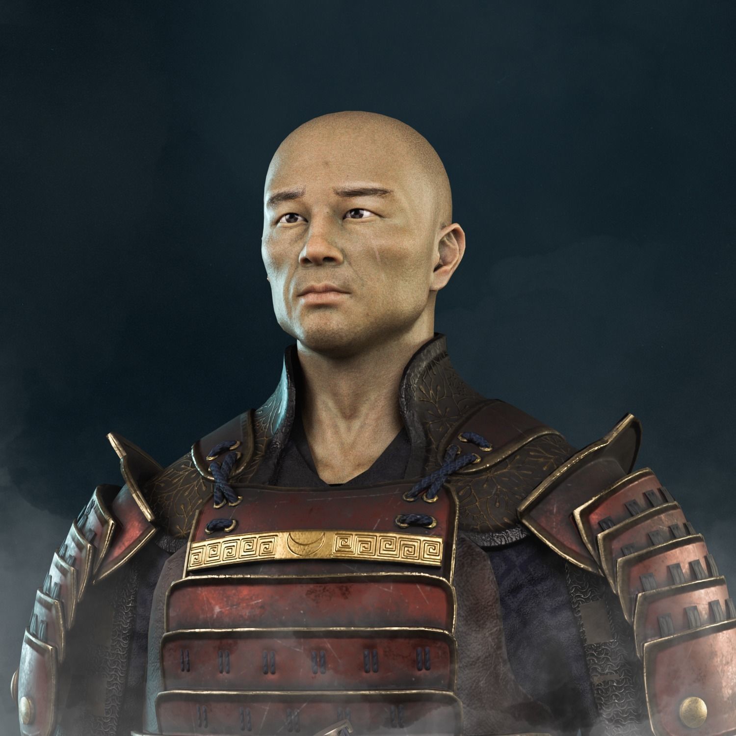 The Samurai in armor Low-poly 3D model_4