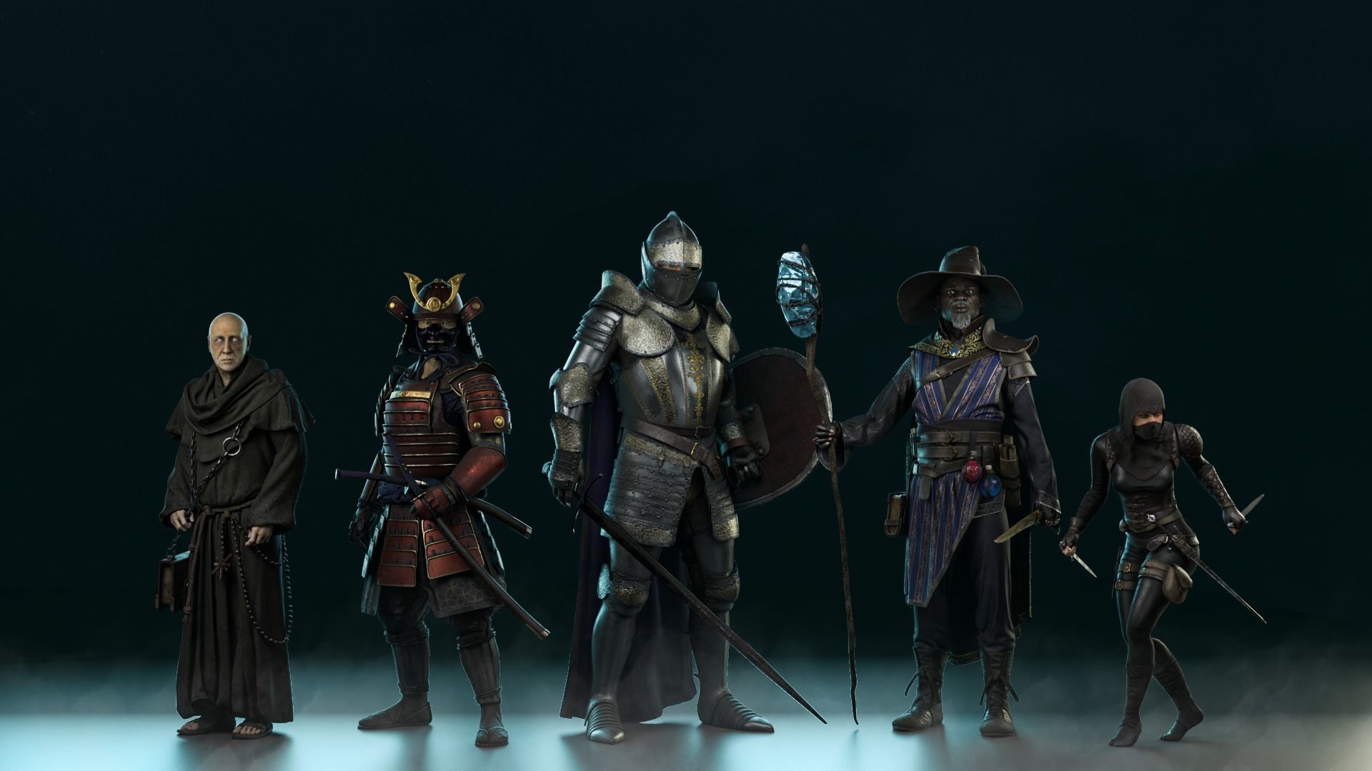The Samurai in armor Low-poly 3D model_11