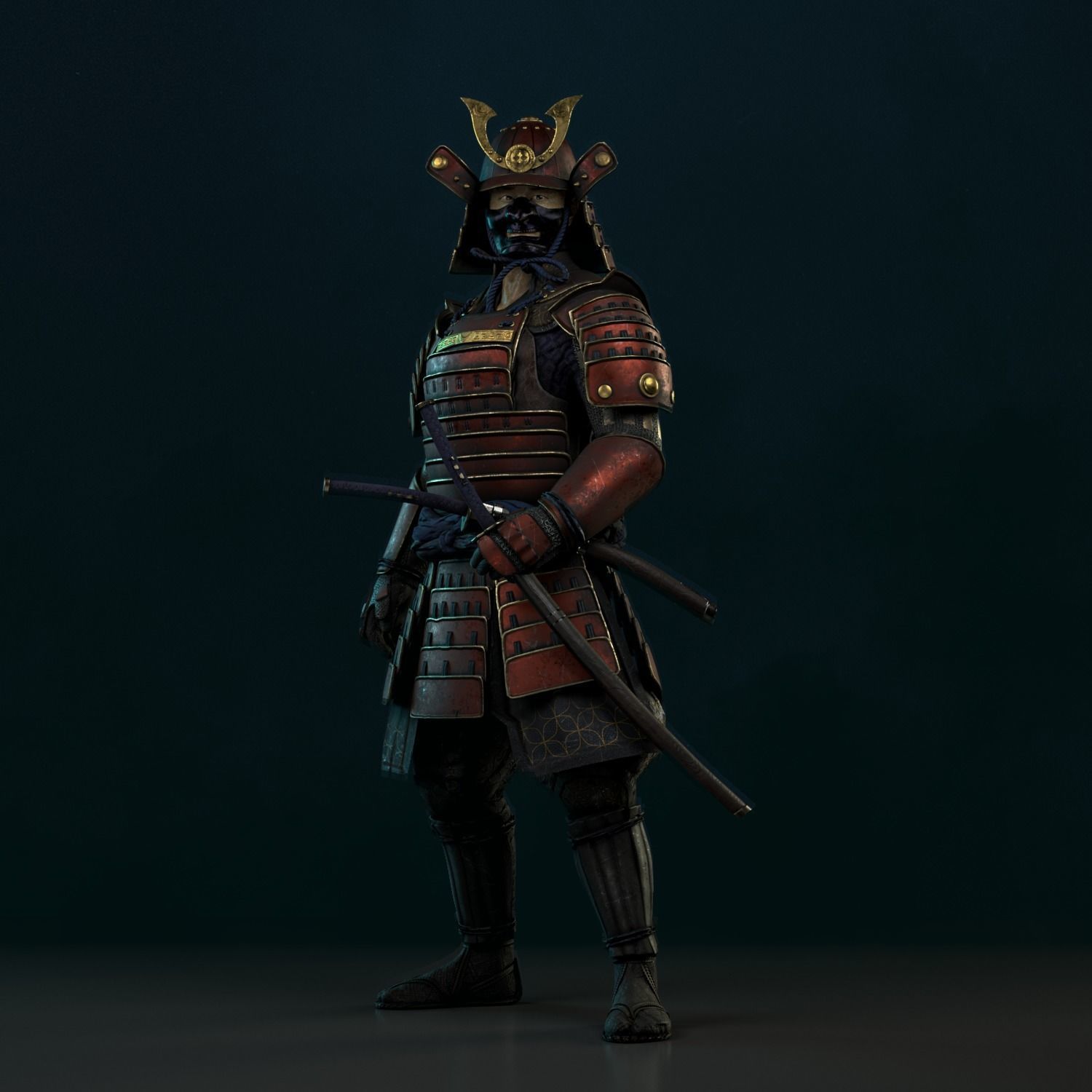 The Samurai in armor Low-poly 3D model_1