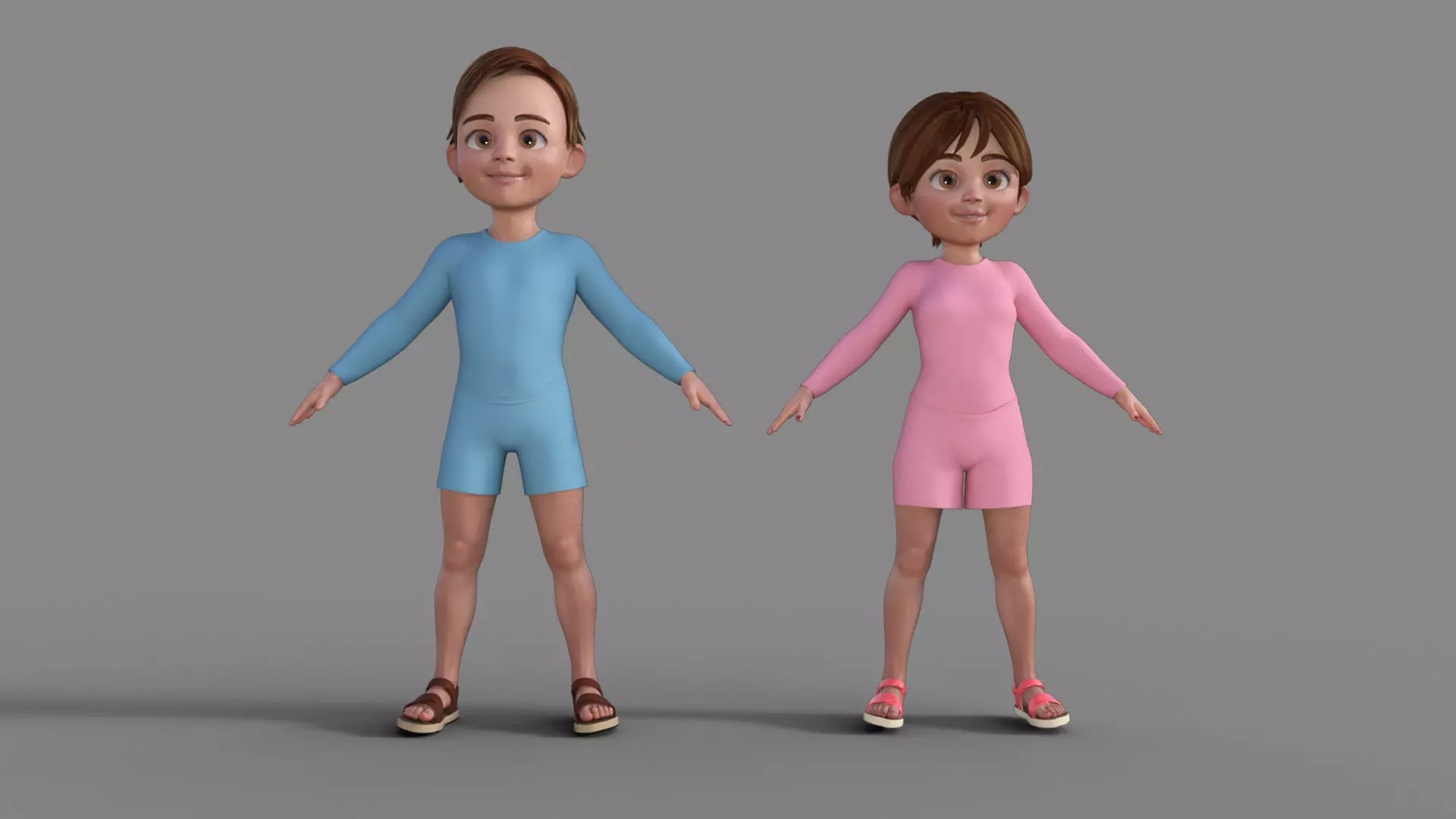 3D Cartoon Man and Woman 3D model_0