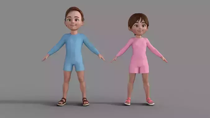 3D Cartoon Man and Woman