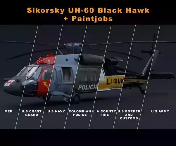 Sikorsky UH-60 Black Hawk plus 7 Skins 3D model