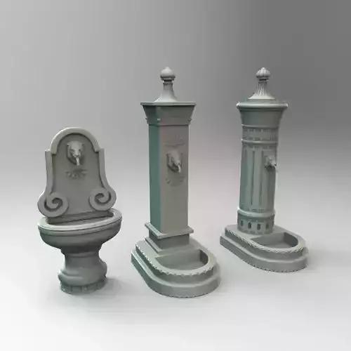 Public Fountain 3 types - 1-35 scale diorama accessory 3D print model