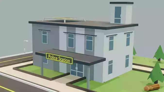 low polygon police building