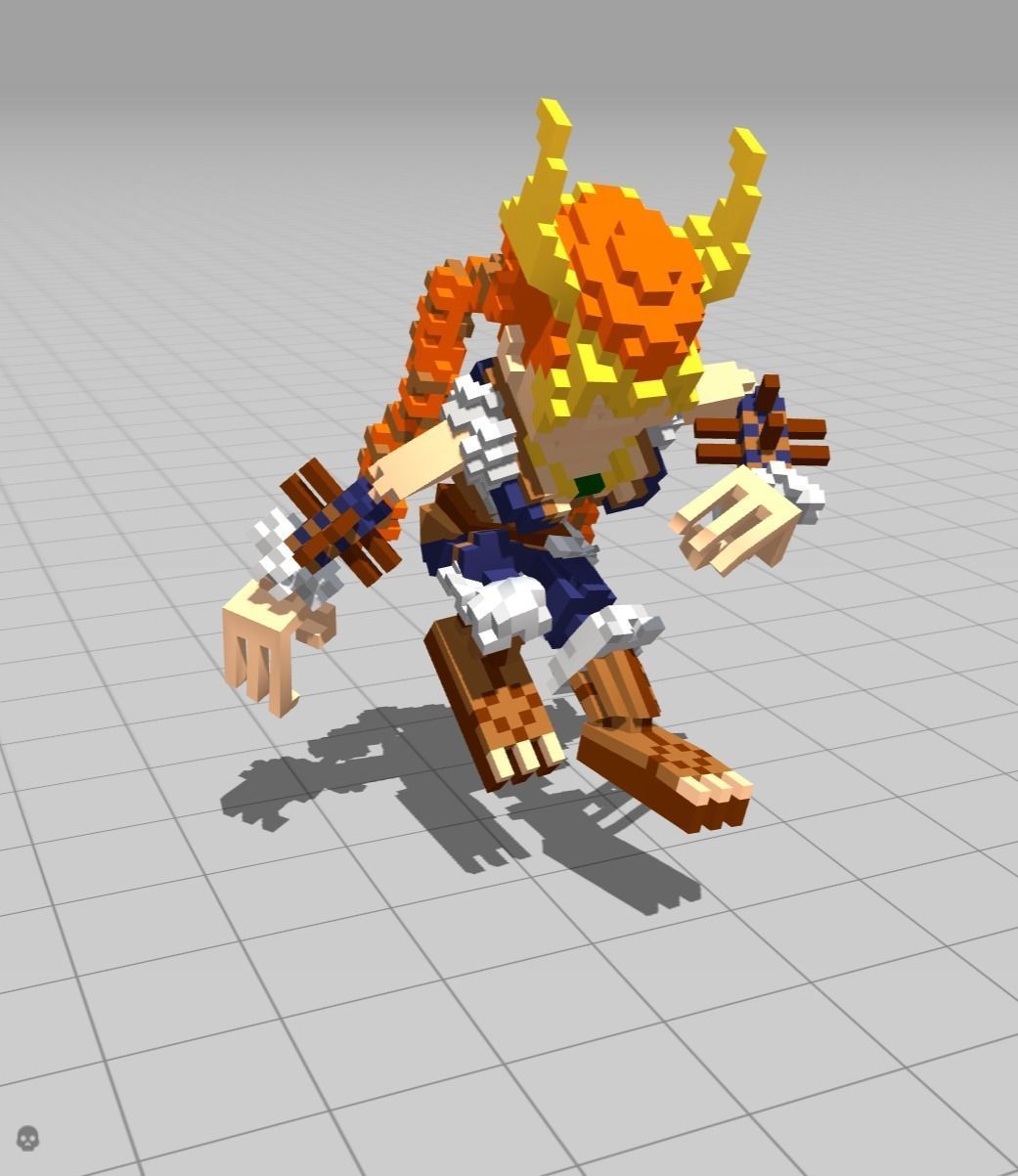 Zombie girl for 3d game voxel model 3D model_3