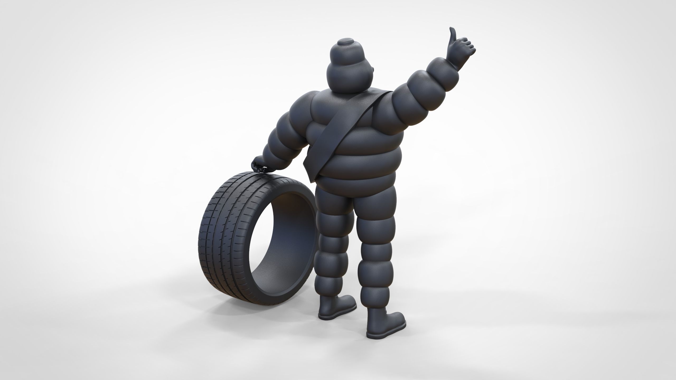 Michelin man with his tire 3D print model_35