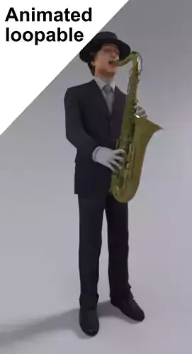 Man playing saxophone rigged and animated Low-poly 3D model
