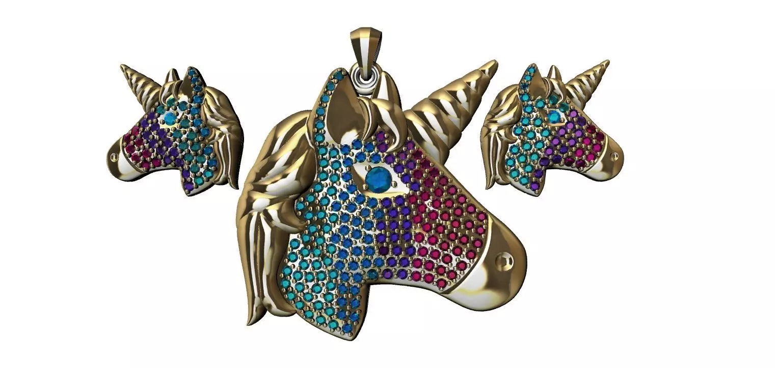 Unicorn Set - Pendant and Earring - Unicornio pingente e brinco 3D print model