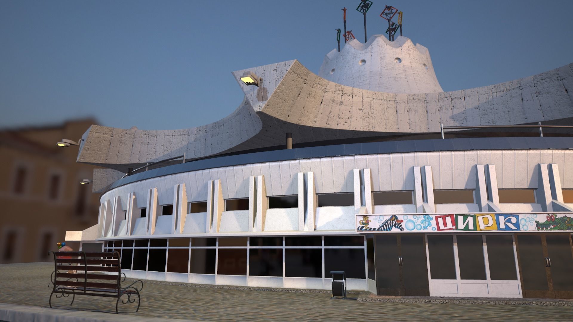 Circus venice city hall at sunset Low-poly 3D model_8