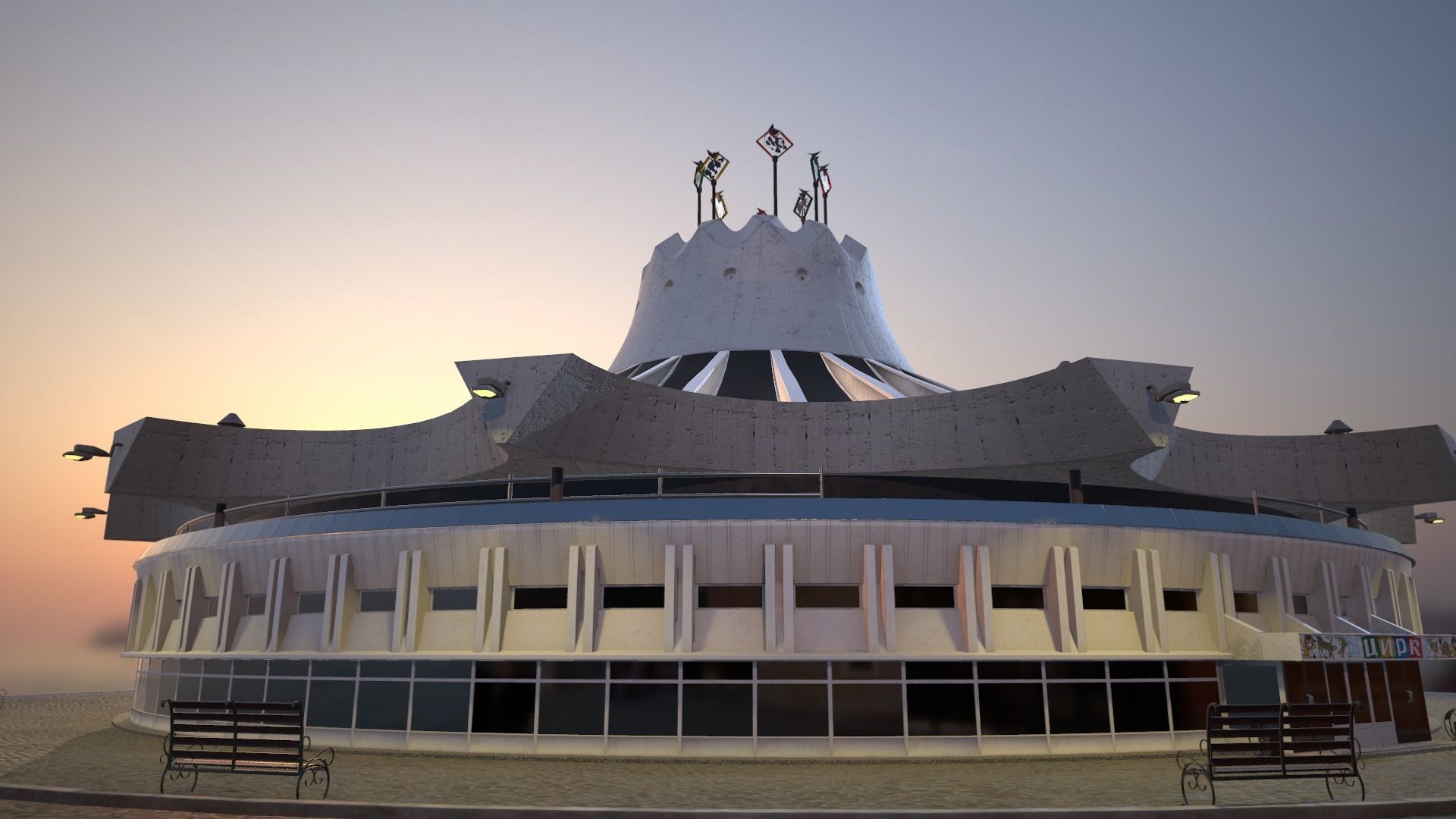 Circus venice city hall at sunset Low-poly 3D model_3