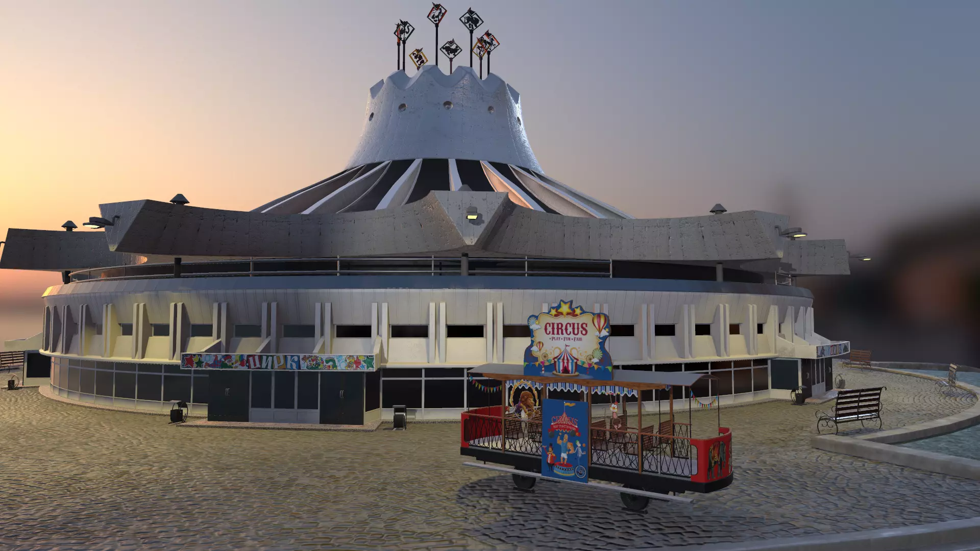 Circus venice city hall at sunset Low-poly 3D model_0