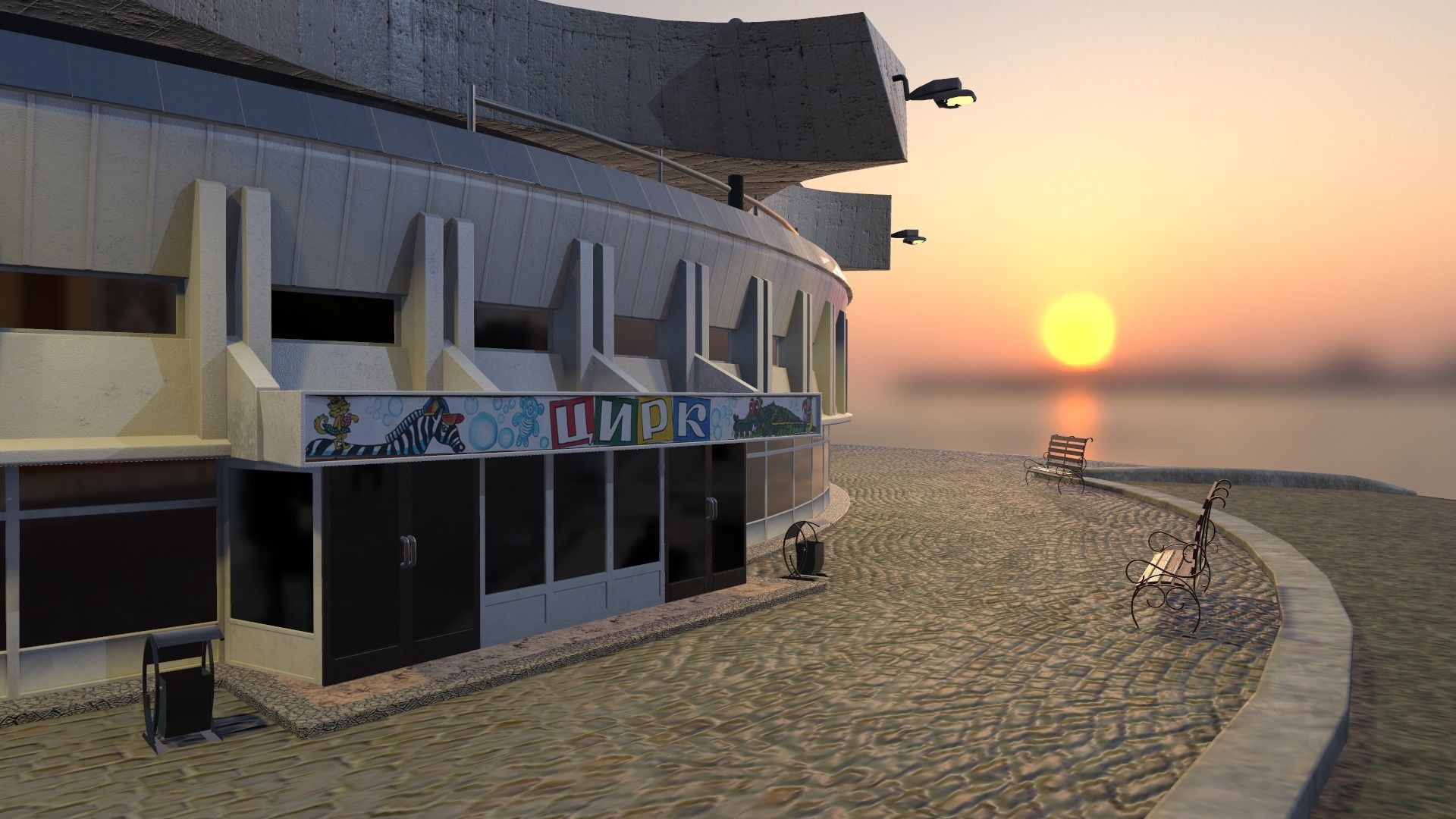 Circus venice city hall at sunset Low-poly 3D model_5