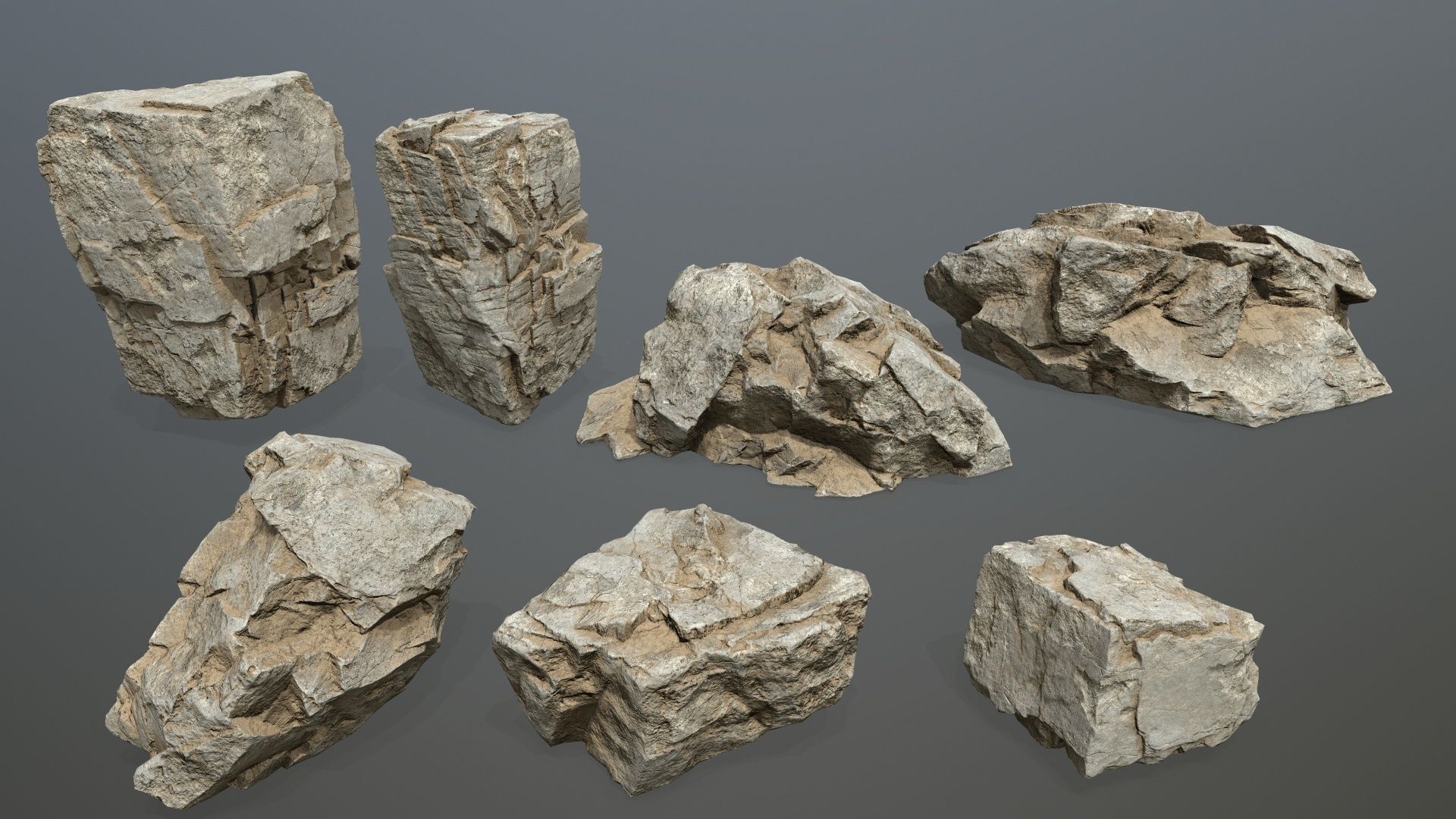 desert rock set Low-poly 3D model_1