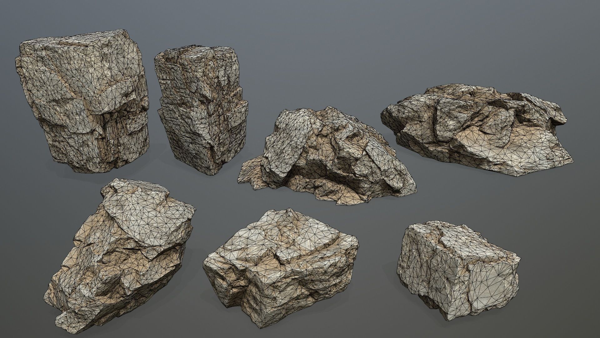 desert rock set Low-poly 3D model_16