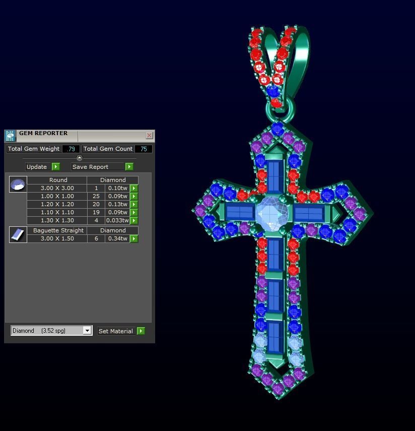 Cross Diamond Pendant 3D print model_8