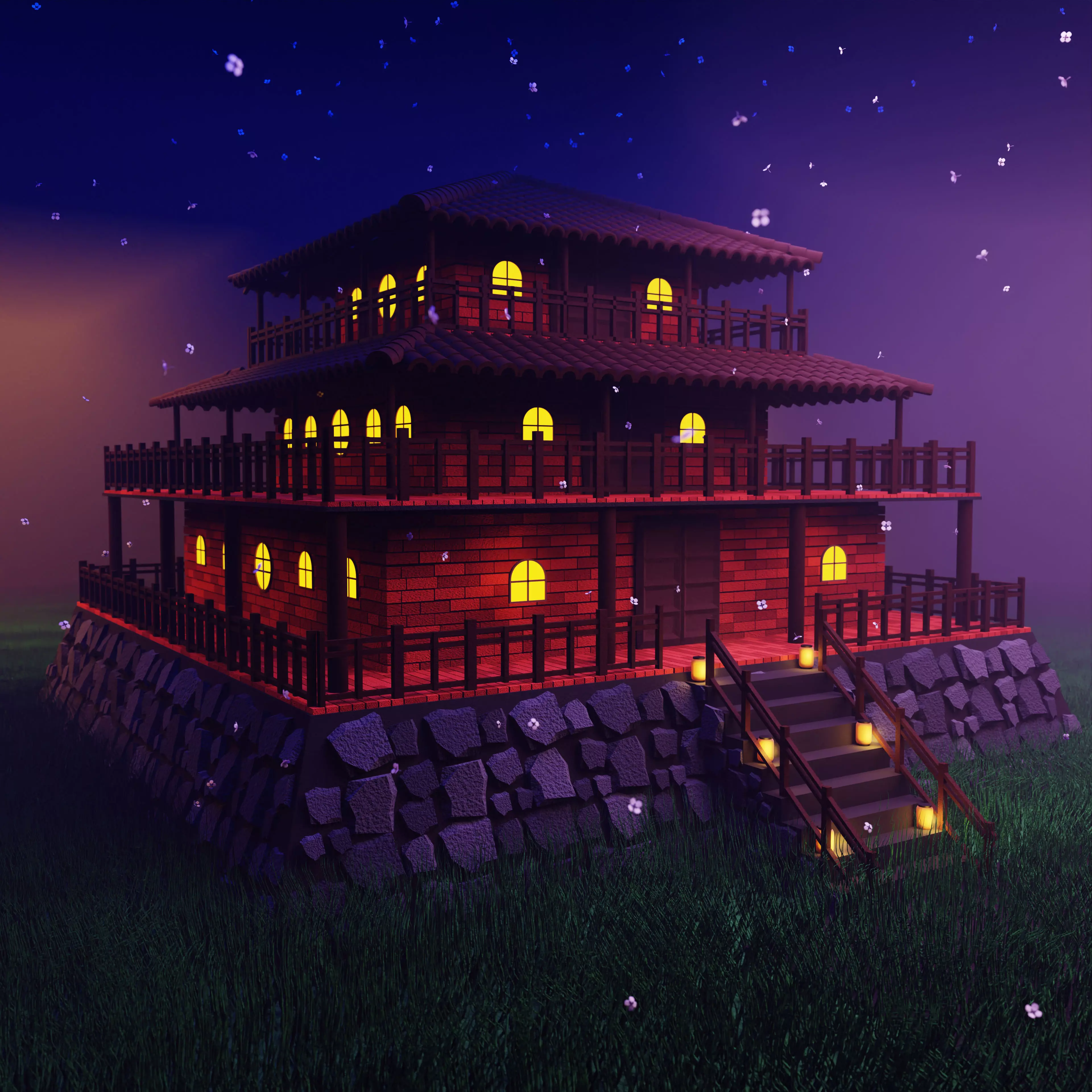 Japonese Temple Low-poly 3D model