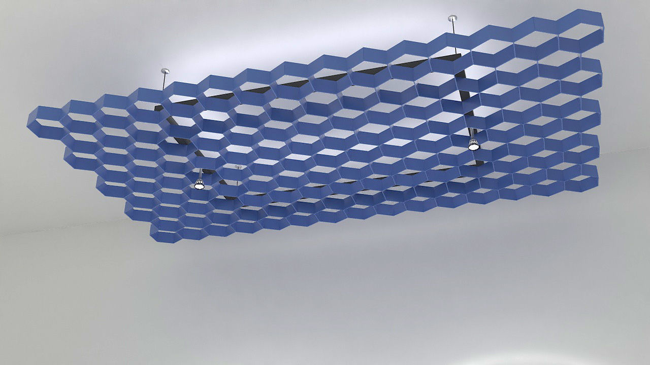Suspended plastic hexagon ceiling 3D model_2