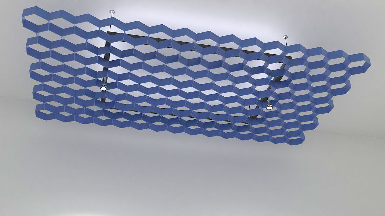 Suspended plastic hexagon ceiling 3D model_1