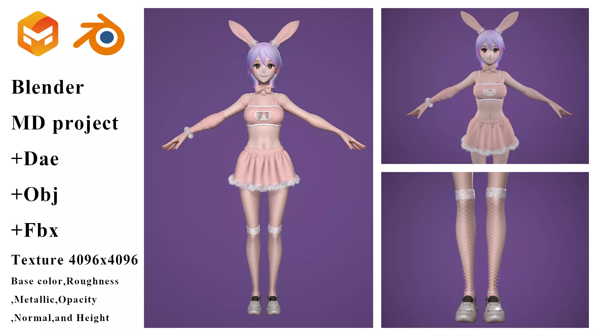 Bunny cosplay pink color only outfit no character and shoe 3D model
