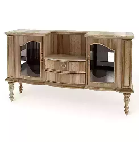 Natural Wood Entertainment Cabinet With Glass Doors