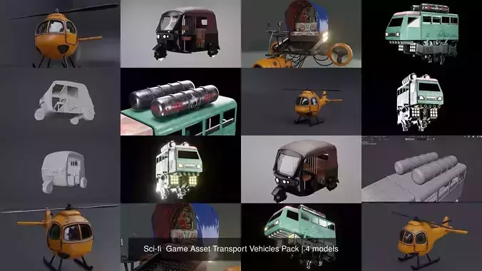 Sci-fi  Game Asset Transport Vehicles Pack 3D Model Collection