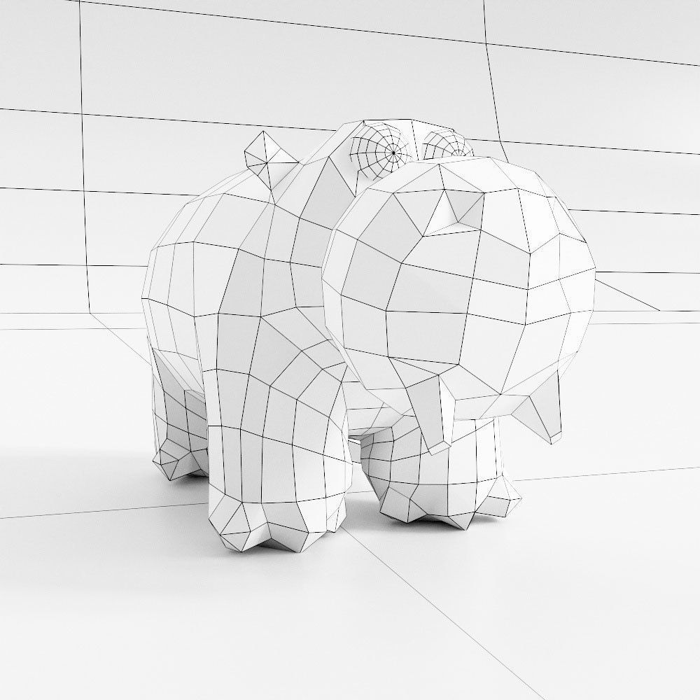Hippopotamus 3d model polygonal hippo Low-poly 3D model_3