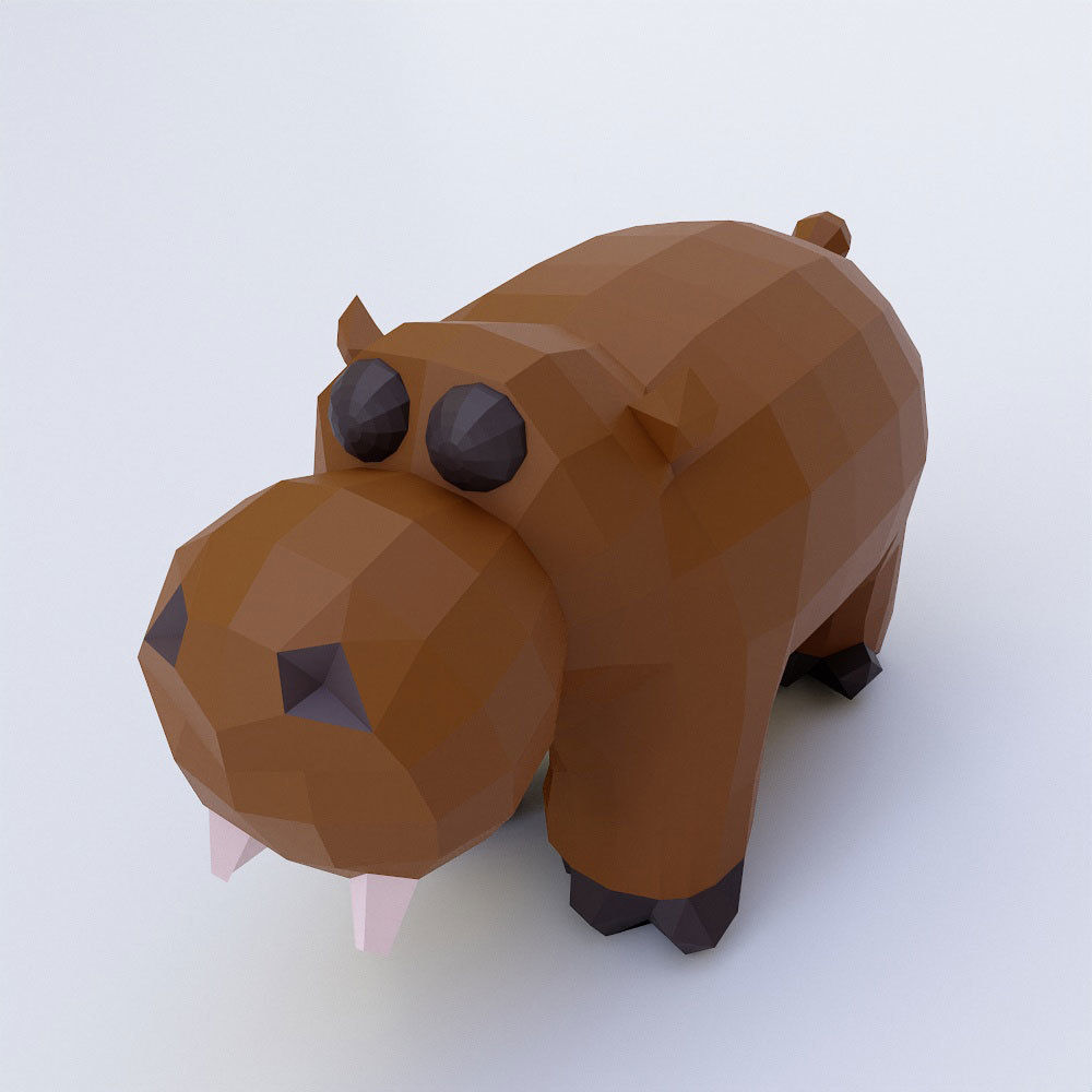 Hippopotamus 3d model polygonal hippo Low-poly 3D model_1