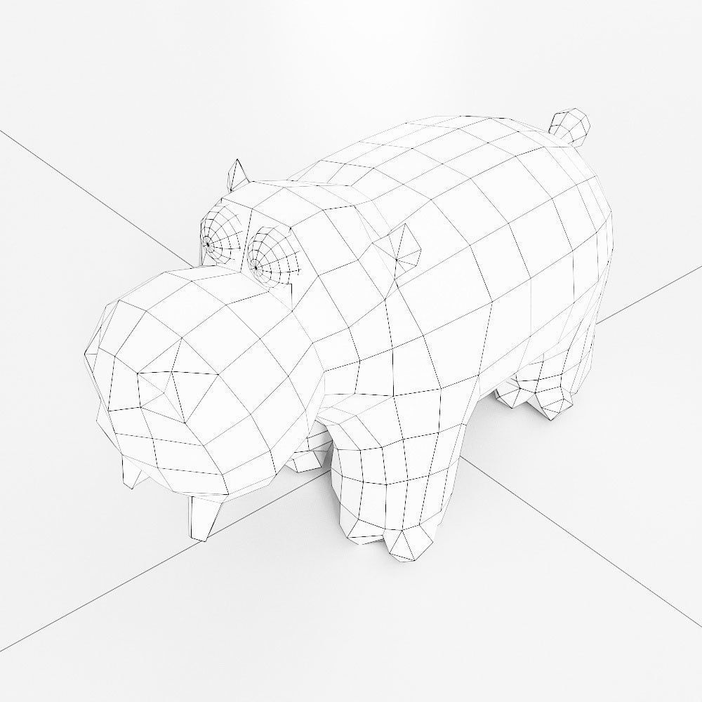 Hippopotamus 3d model polygonal hippo Low-poly 3D model_4