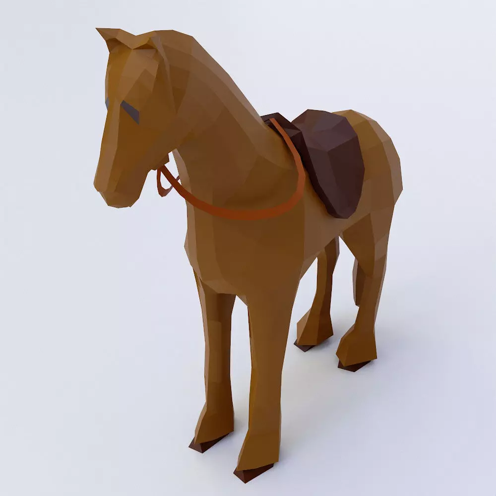 Horse low poly 3d model with saddle Low-poly 3D model_0