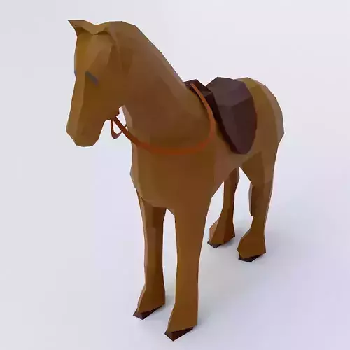 Horse low poly 3d model with saddle Low-poly 3D model