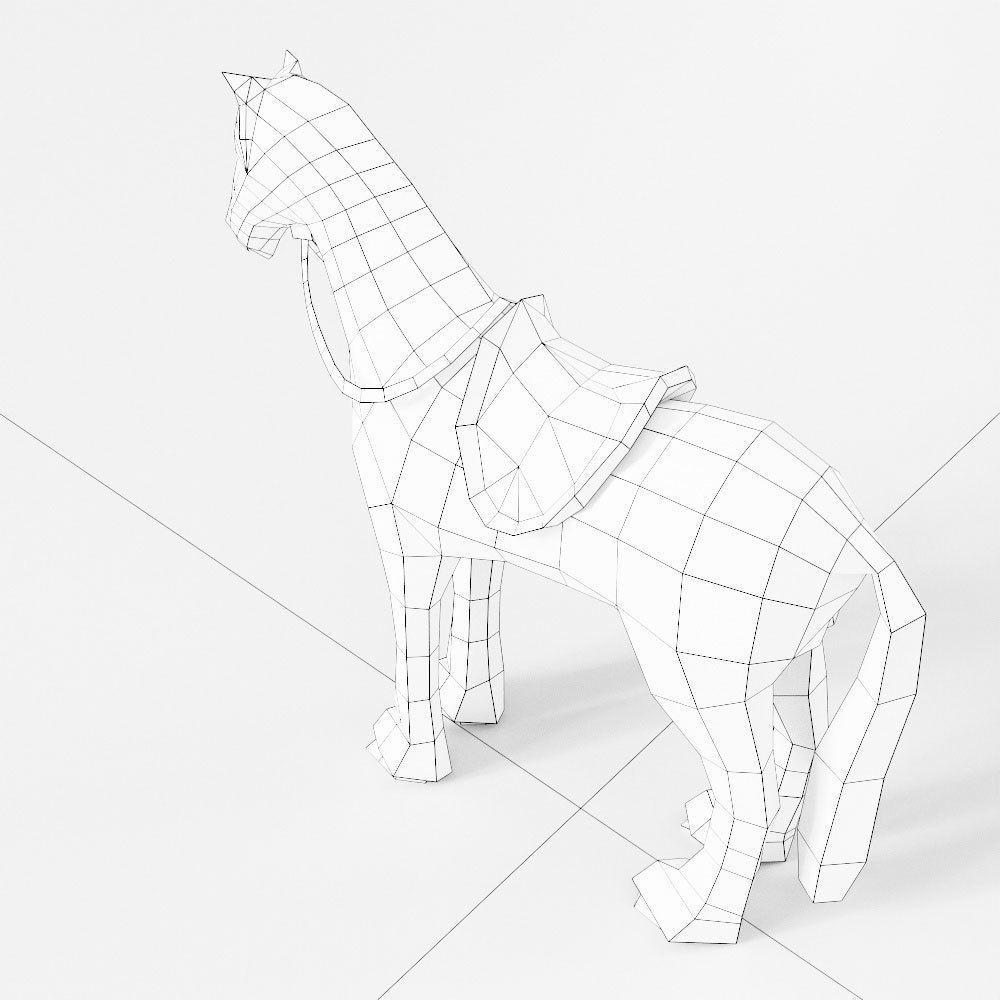 Horse low poly 3d model with saddle Low-poly 3D model_4