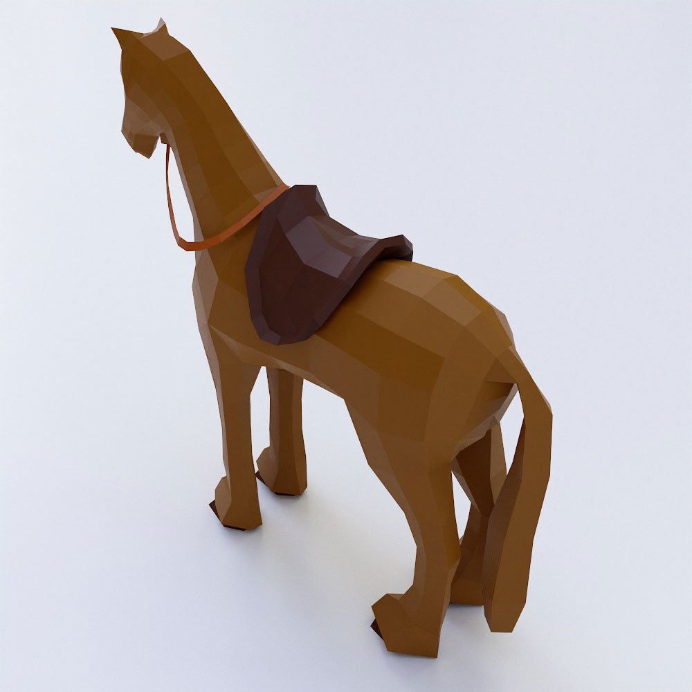 Horse low poly 3d model with saddle Low-poly 3D model_2