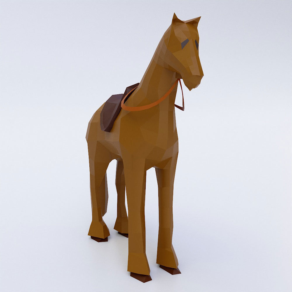 Horse low poly 3d model with saddle Low-poly 3D model_1