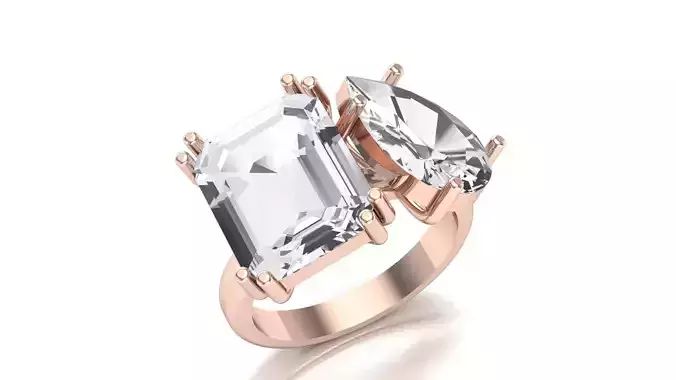 Women Emerald and Pear Gold Ring STL 3D Model Jewelry Design