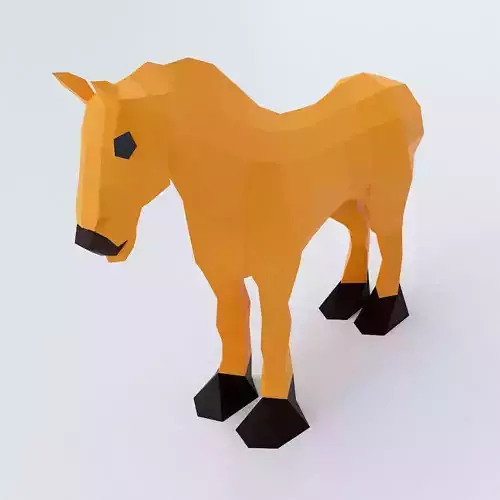 Horse 3d model orange polygonal Low-poly 3D model