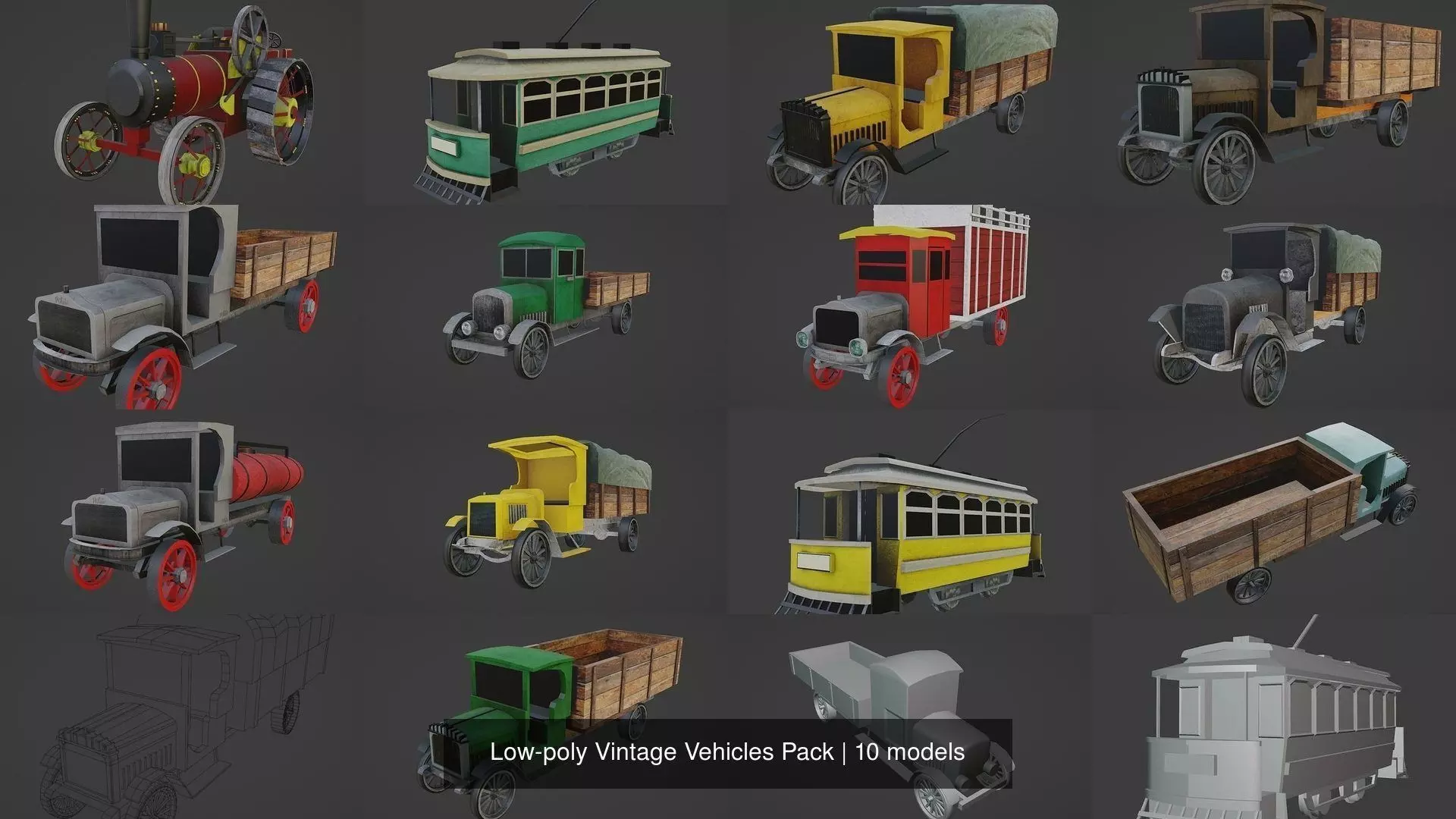 Low-poly Vintage Vehicles Pack 3D Model Collection_0