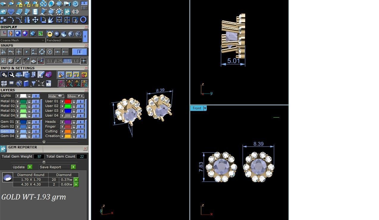 Women Daimond Earring 3dm stl obj fbx Render Details 3D print model_10