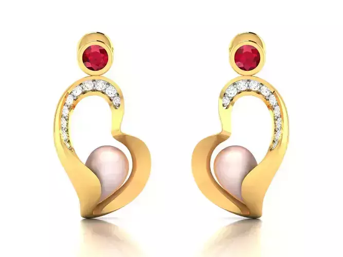 Women Daimond Heart Earring 3dm stl obj fbx Render Details