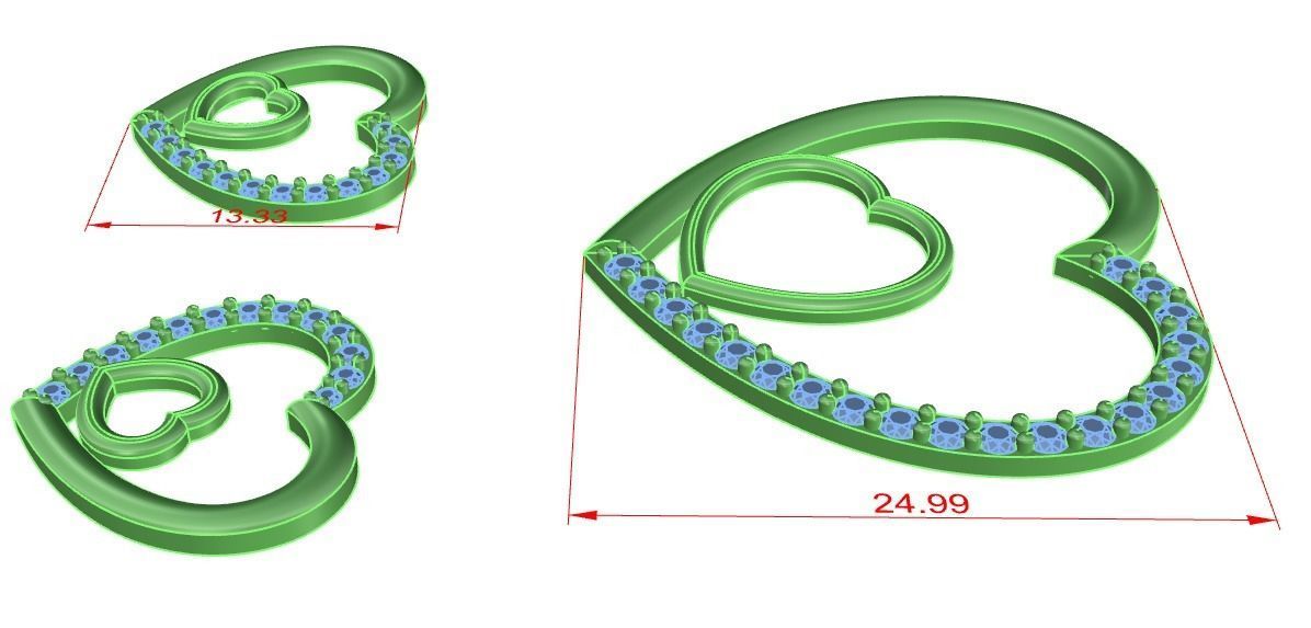 heart pendant diamond gold 3D print model_1