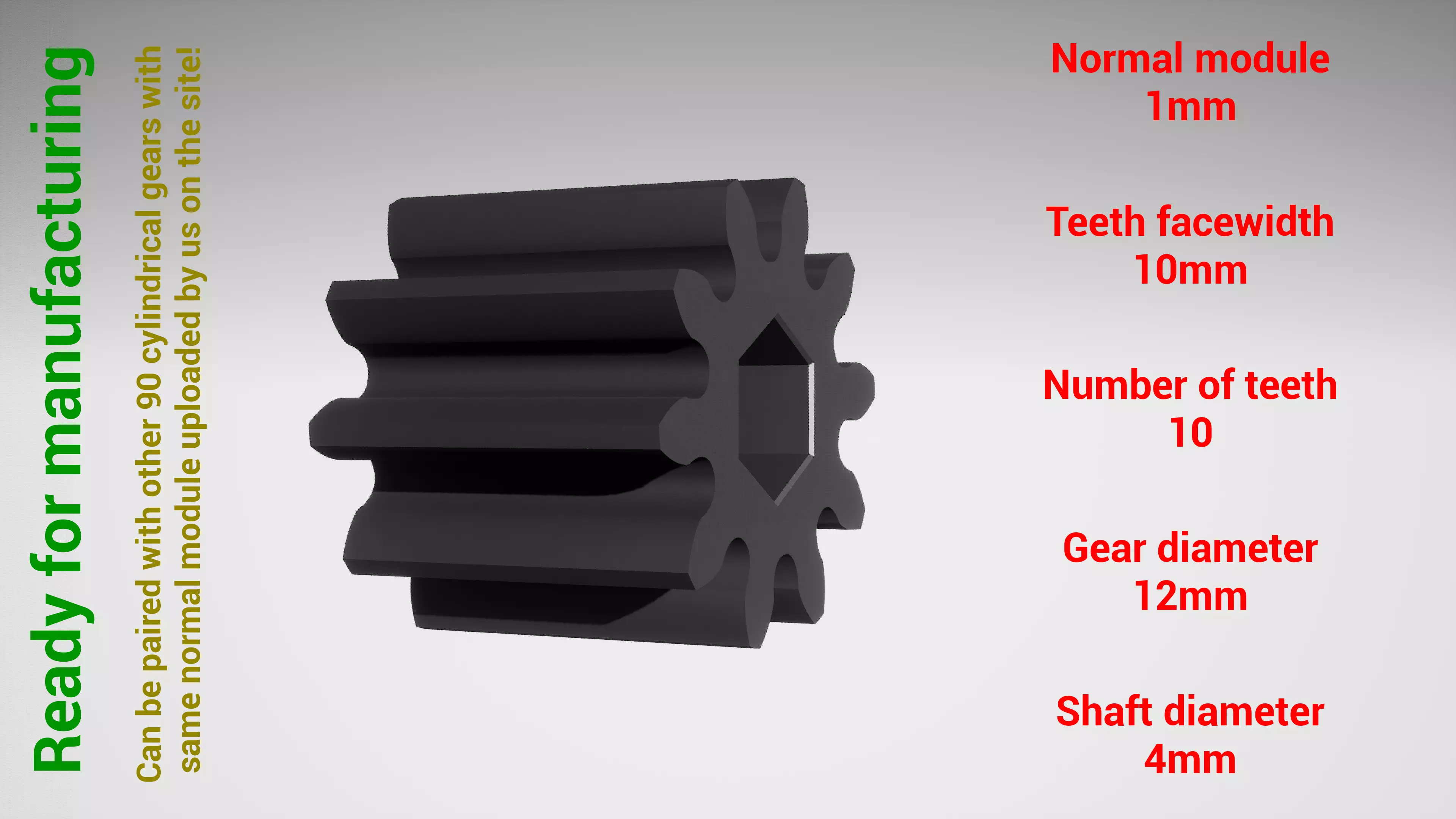 Cylindrical gear - paired - z10 m1 D12 d4 3D print model