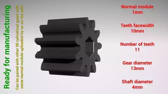 Cylindrical gear - paired - z11 m1 D13 d4