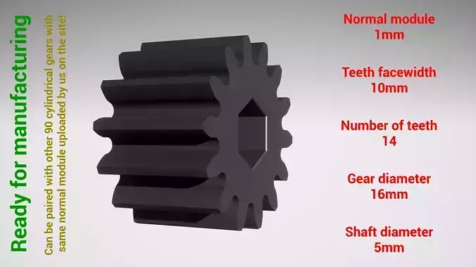 Cylindrical gear - paired - z14 m1 D16 d5
