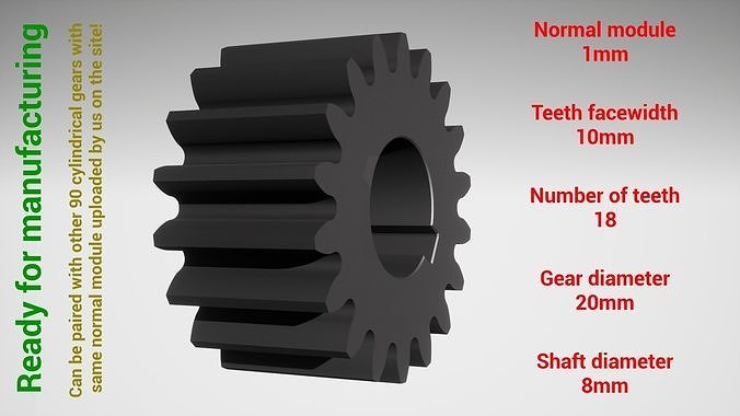 Cylindrical gear - paired - z18 m1 D20 d8 3D print model