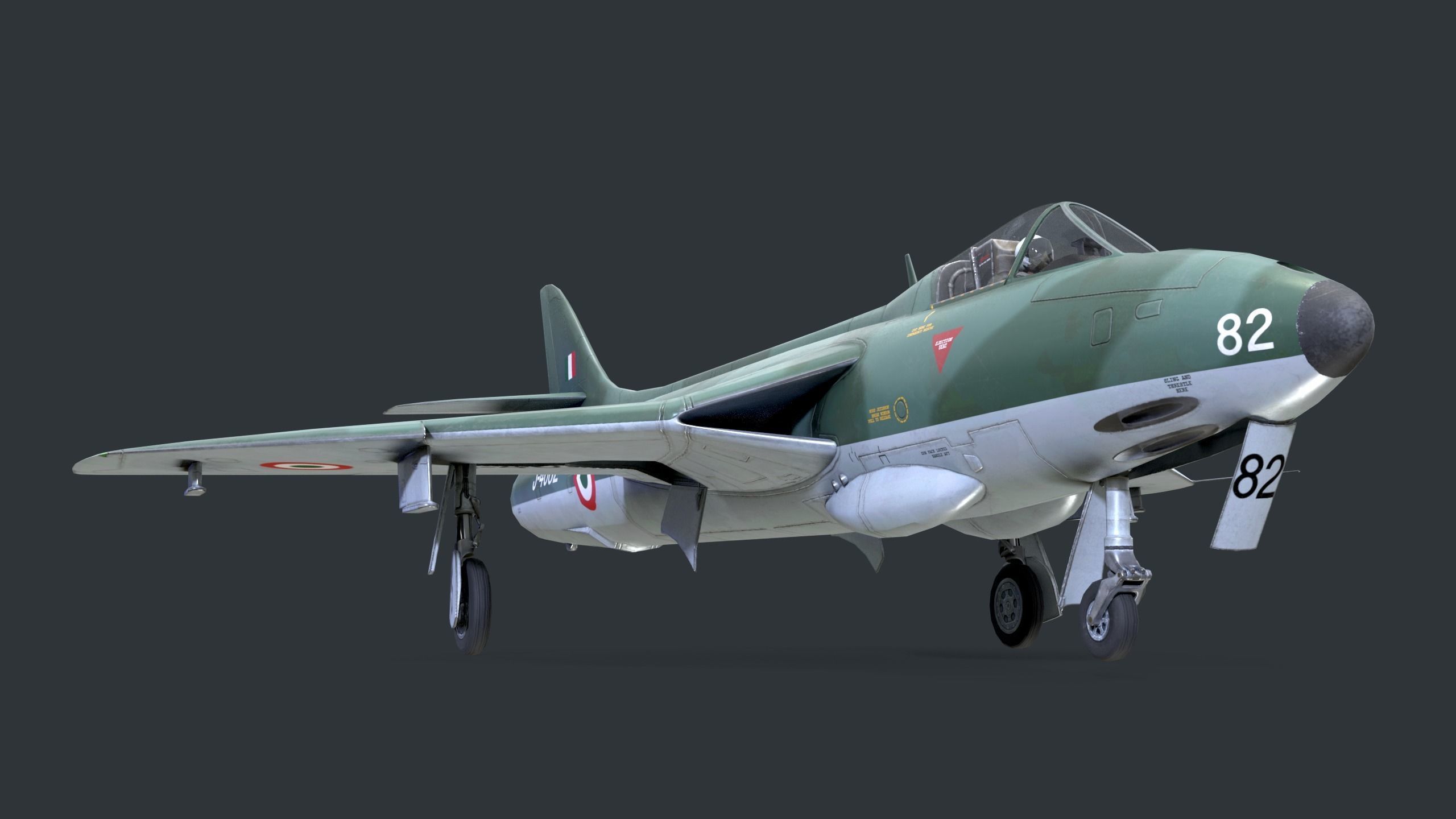 Lowpoly Hawker Hunter MK56 jet with Pilot Low-poly 3D model_2