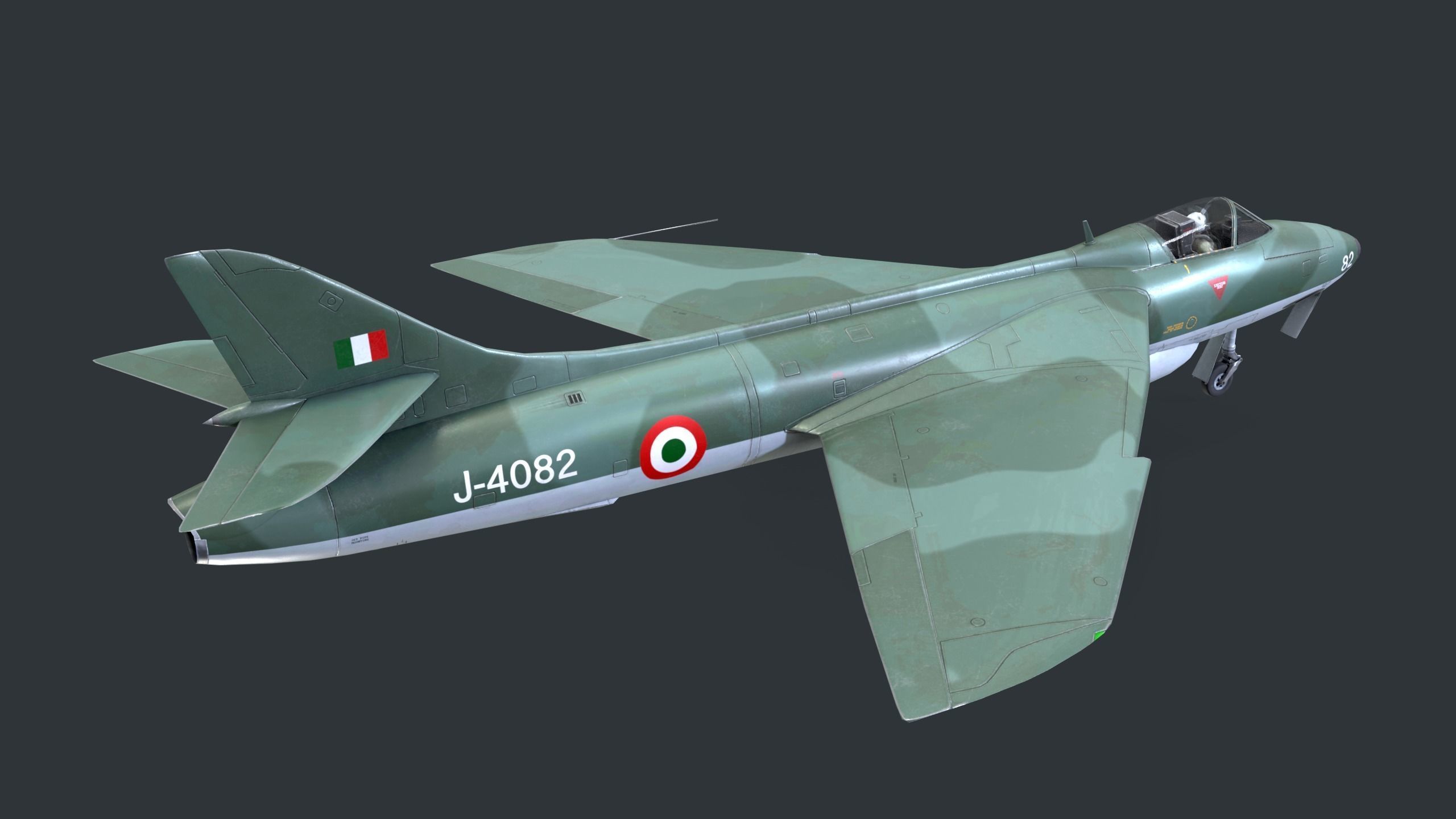 Lowpoly Hawker Hunter MK56 jet with Pilot Low-poly 3D model_3