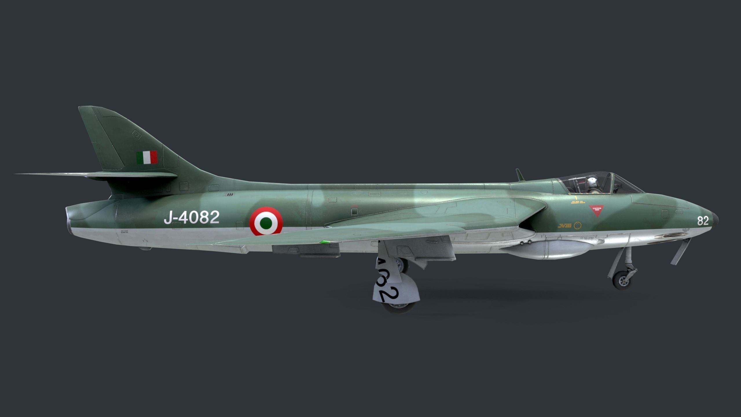Lowpoly Hawker Hunter MK56 jet with Pilot Low-poly 3D model_4