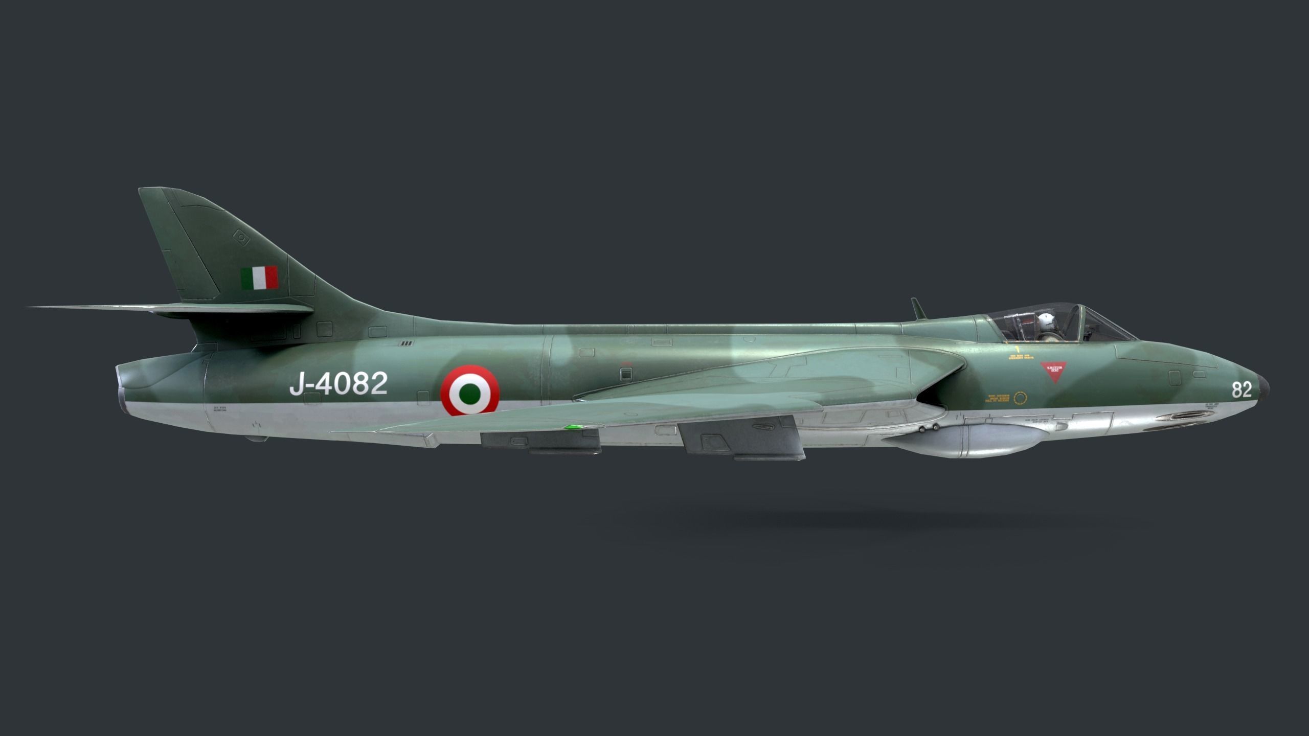 Lowpoly Hawker Hunter MK56 jet with Pilot Low-poly 3D model_5