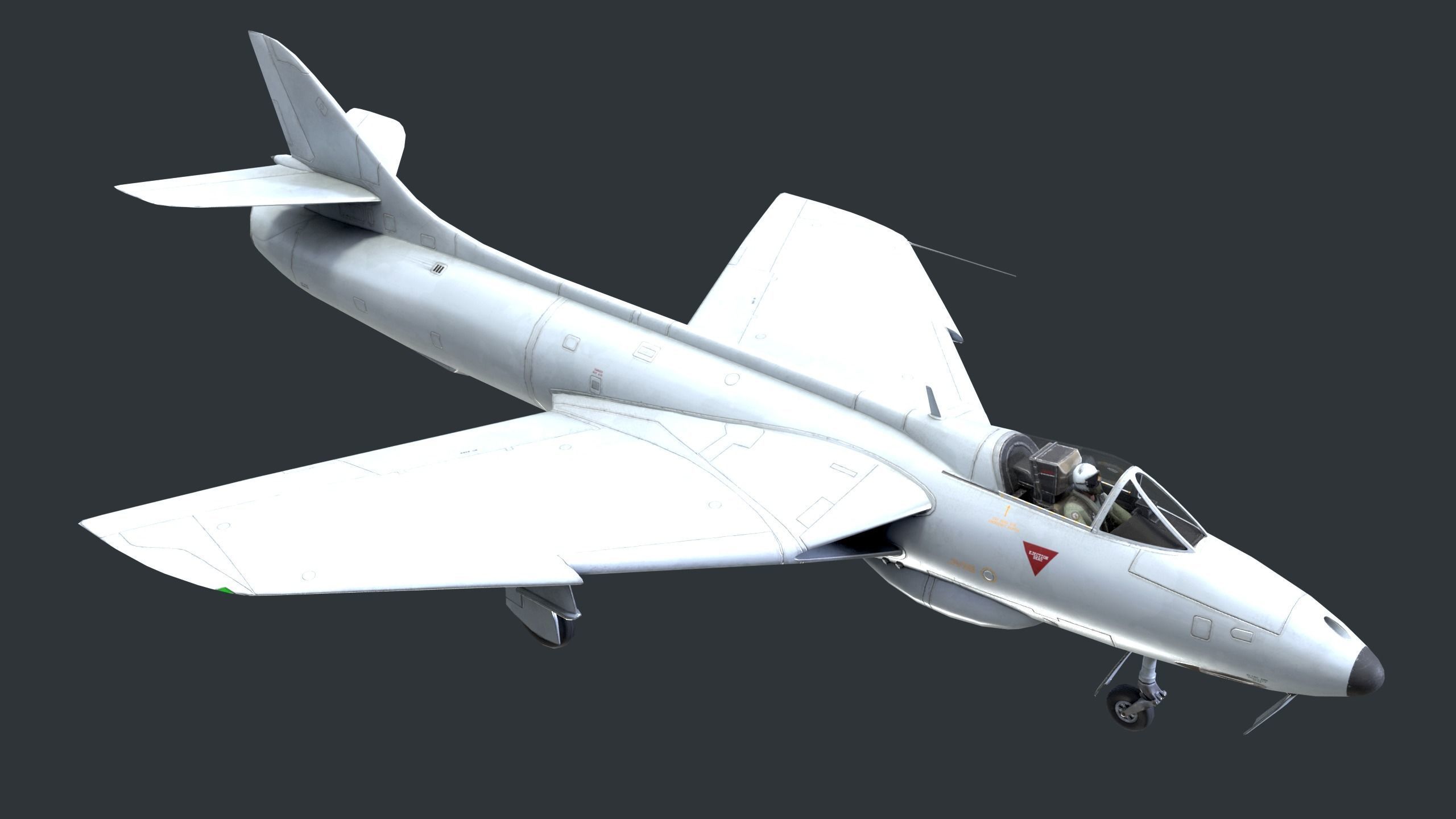 Lowpoly Hawker Hunter MK56 jet with Pilot Low-poly 3D model_13