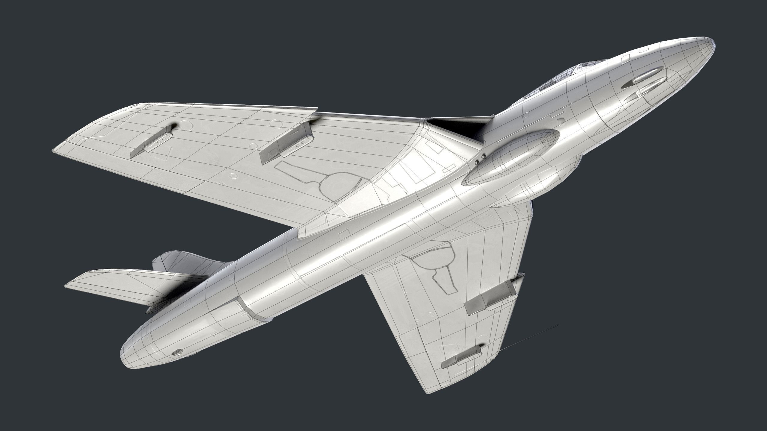 Lowpoly Hawker Hunter MK56 jet with Pilot Low-poly 3D model_17